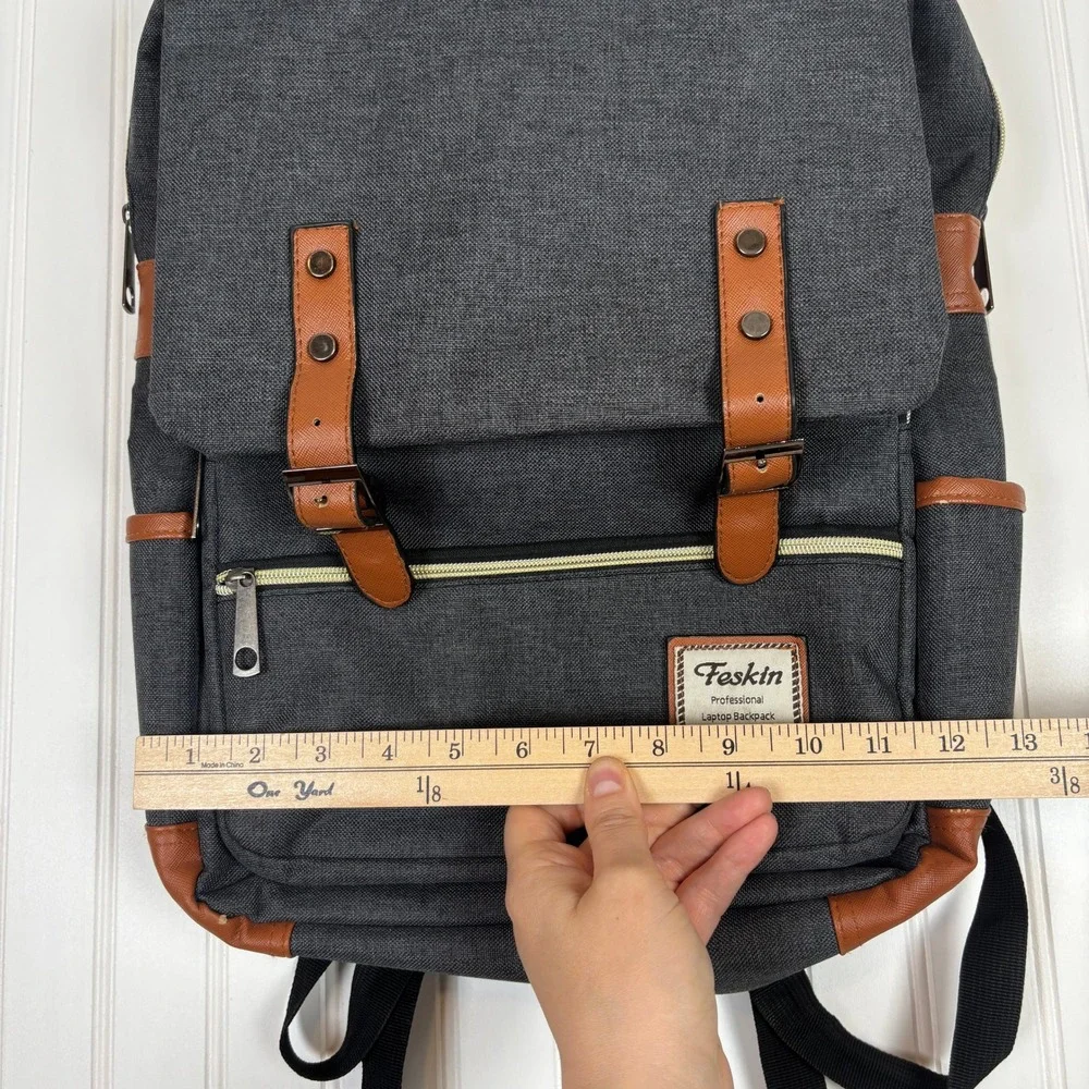 Feskin Laptop Backpack Unisex OS Grey Canvas Professional Rucksack Bag